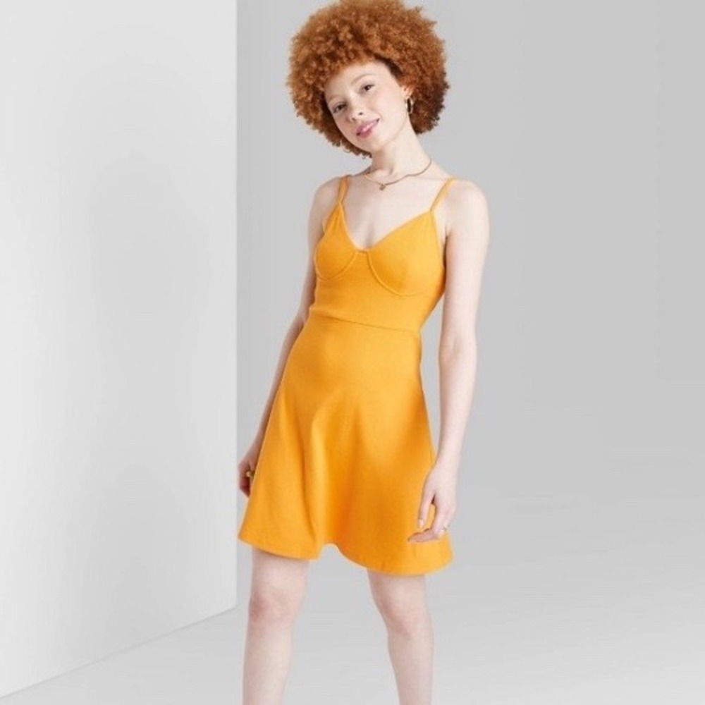NWT Wild Fable Orange Ribbed Spaghetti Strap Mini Dress Size S